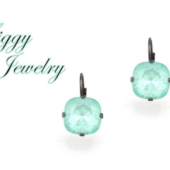 Soft Mint Ignite Cushion Cut Crystal Earrings made with Genuine Austrian Crystal - Picture 1 of 6
